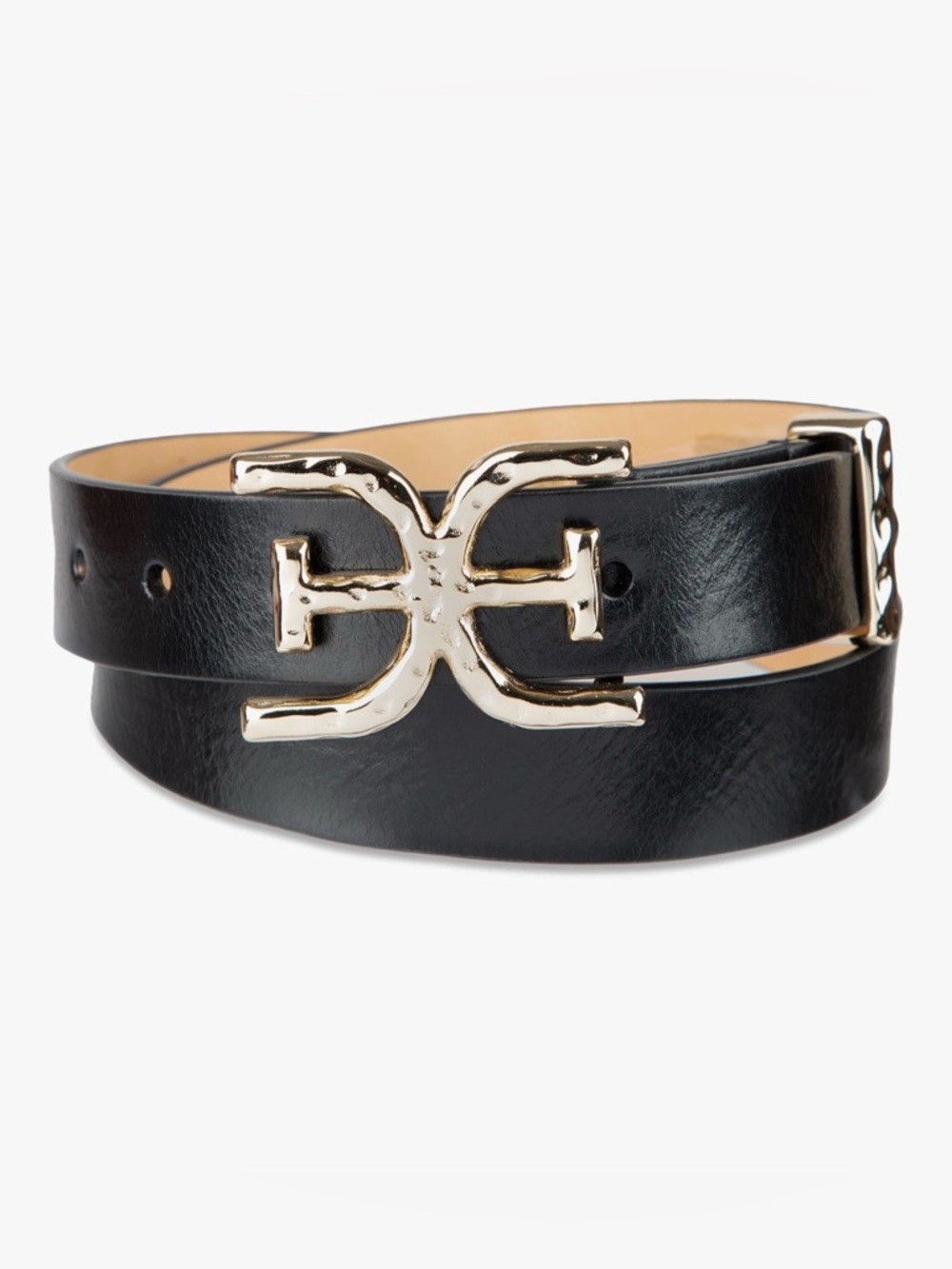 NWT • Sam Edelman • Women's Double-e Plaque Logo Hammered Leather Belt • Sz L